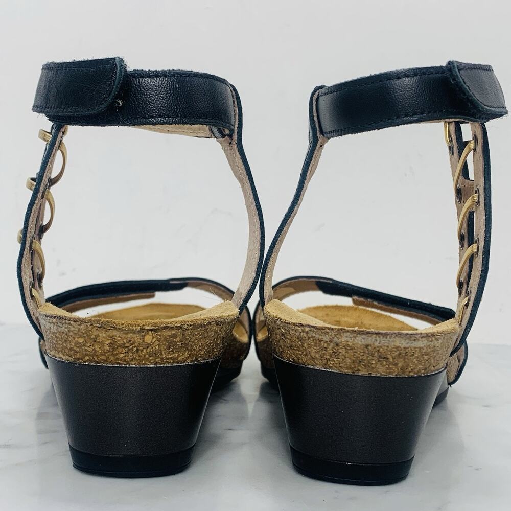 NAOT Wizard 2" Wedge Sandal Women 40 US 9 Black Raven Leather Strappy NWOB - Picture 6 of 10